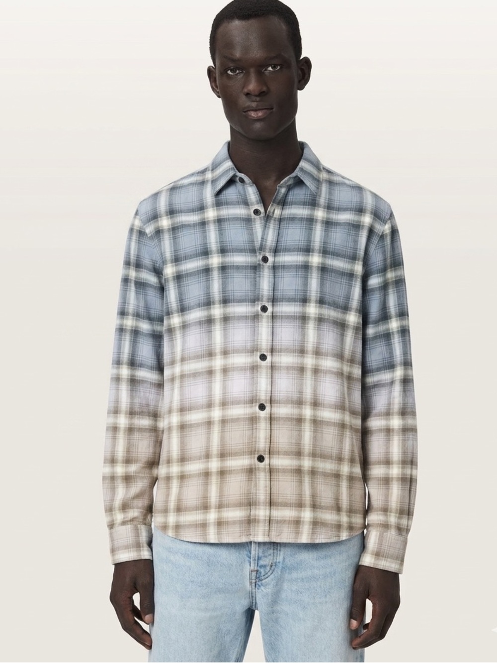 ALLSAINTS Cotton Cerritos Gradient Flannel Blue Button Down Shirt All Saints
